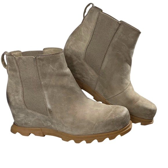 Sorel Joan Of Arctic Wedge Chelsea Boots Womens 10.5 Tan Winter Utility Office - Picture 1 of 14
